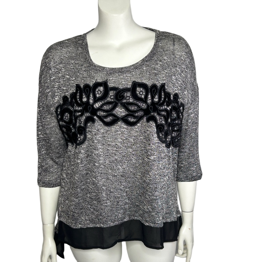 Gray Lightweight Sweater Womens XL Velvet Bust Detail Eyeshadow Clothing NEW